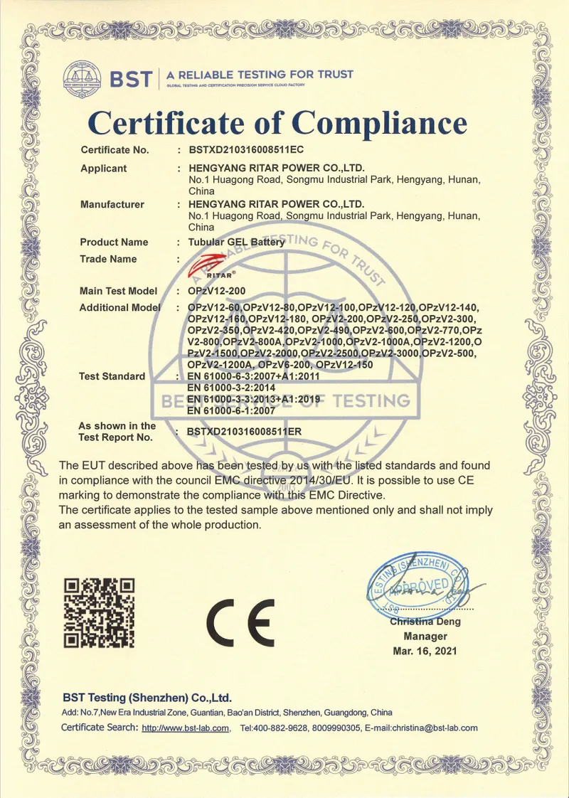 OPZV12系列CE认证证书